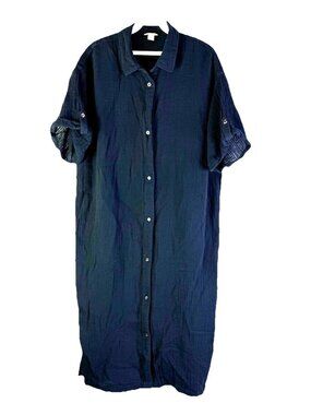 Vintage 90s L.L. Bean Gauzy Cotton Button Front Shirt Dress Black